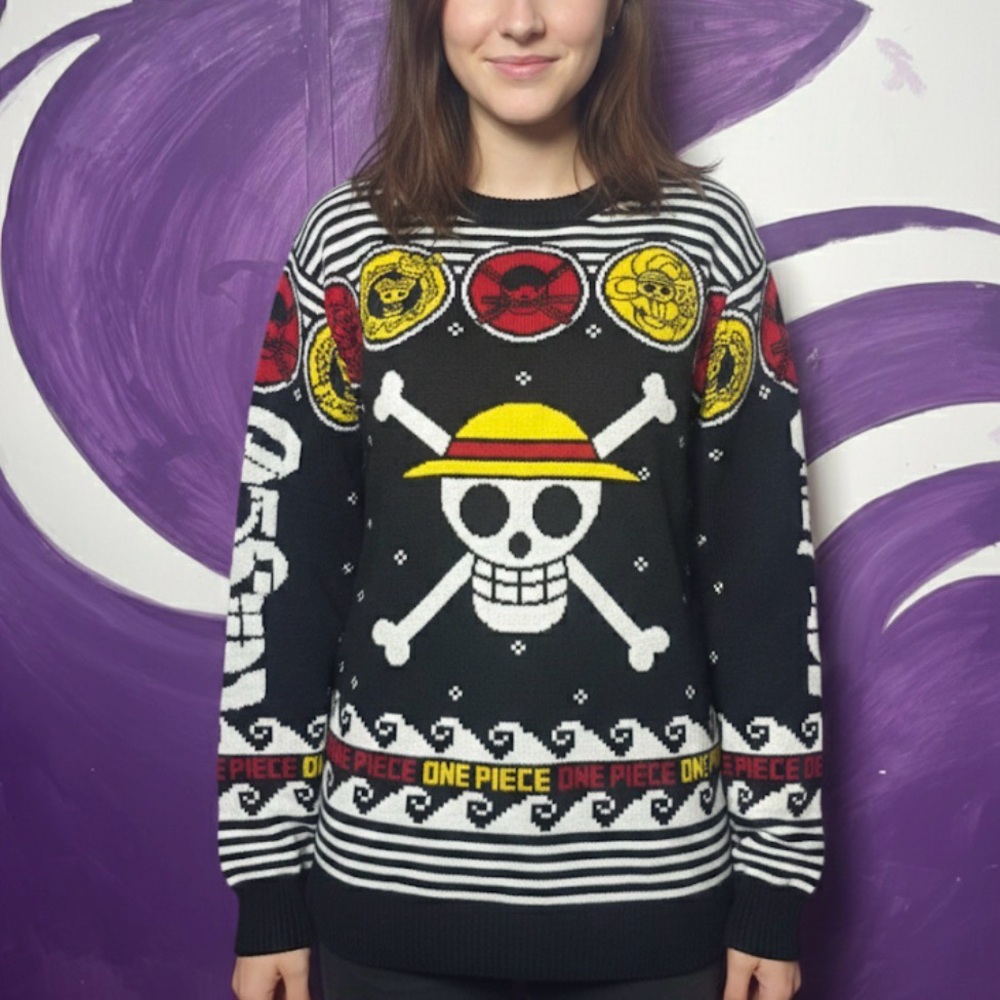 Onepiece Black Sweater with Red and Yellow Graphic Preowned Size M.‎